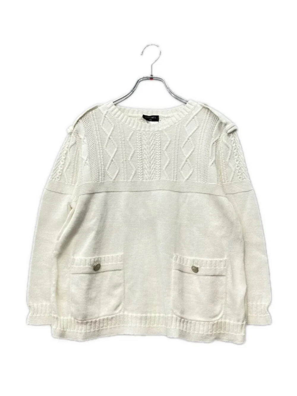 Chanel Long Sleeve CC Logo Button Cotton Knit 40 Sweater